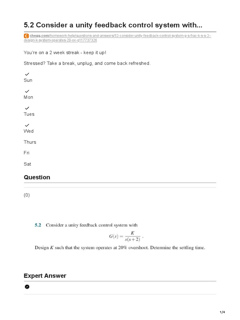 52 Consider A Unity Feedback Control System With | PDF | Damping ...