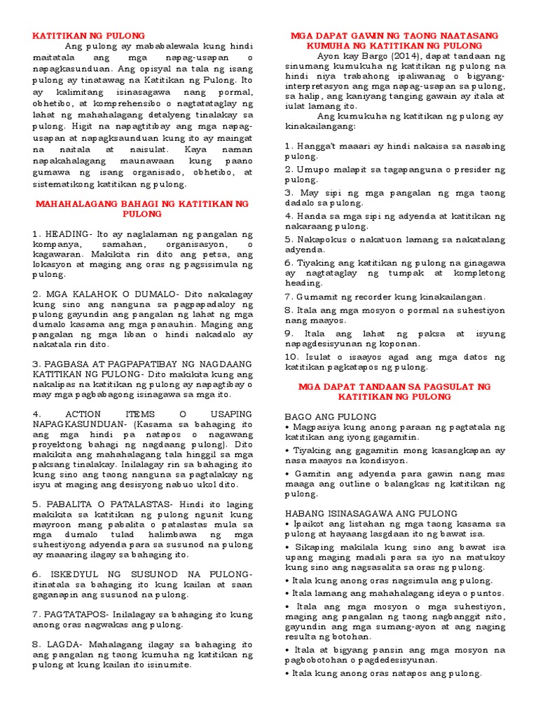 Katitikan NG Pulong | PDF