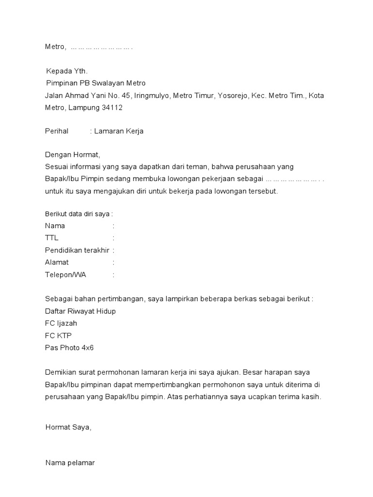 Contoh Surat Lamaran Kerja | PDF