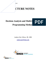 Lecture Notes: Decision Analysis and Multi-Objective Programming Methods