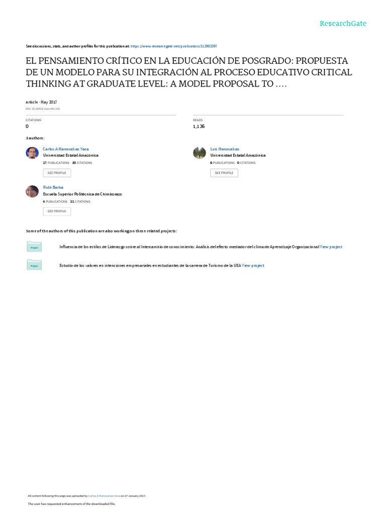 El Pensamiento Crtico en La Educacin de Posgrado | PDF | Pensamiento ...