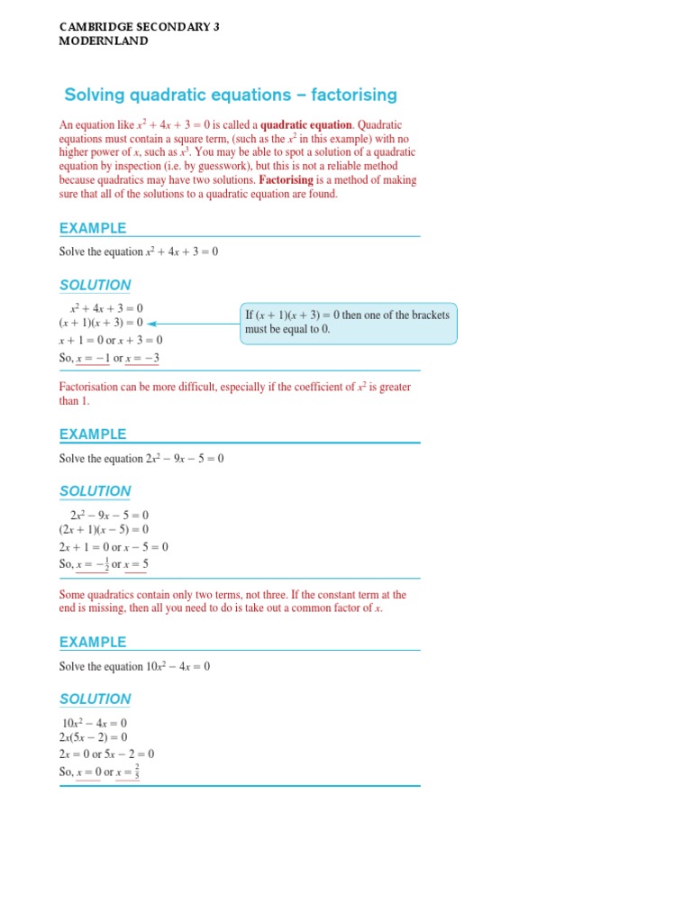 Quadratic Equations for Students | PDF