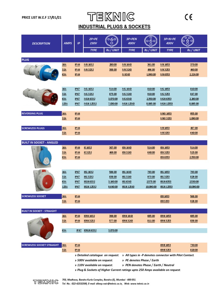 Plug Socket PriceList 170121 PDF Ac Power Plugs And Sockets