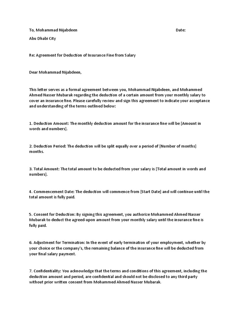 Salary Deduction Agreement Acknowledgment | PDF