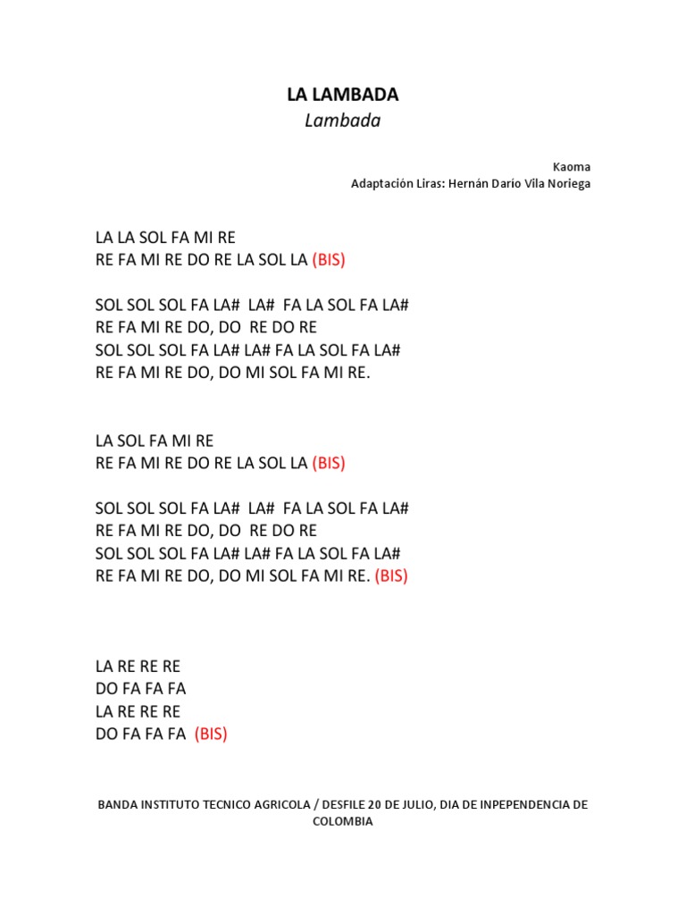 Acordes y Letra de La Lambada | PDF