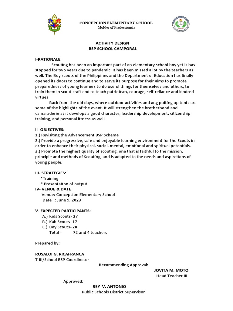 BSP School Camporal Activity Design | PDF | Social Science