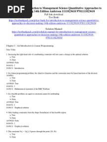 Introduction To Management Science Quantitative Approaches To Decision Making 14th Edition Anderson Test Bank