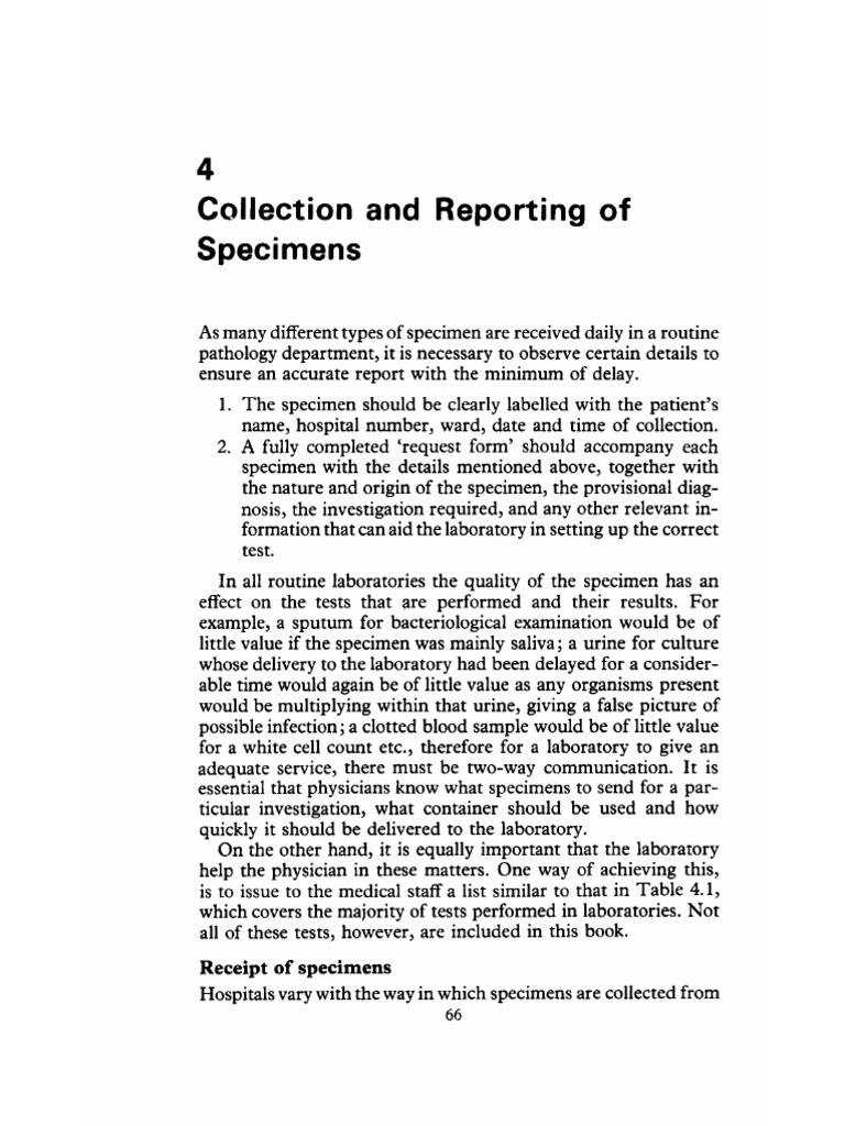Collection and Reporting of Specimen PDF