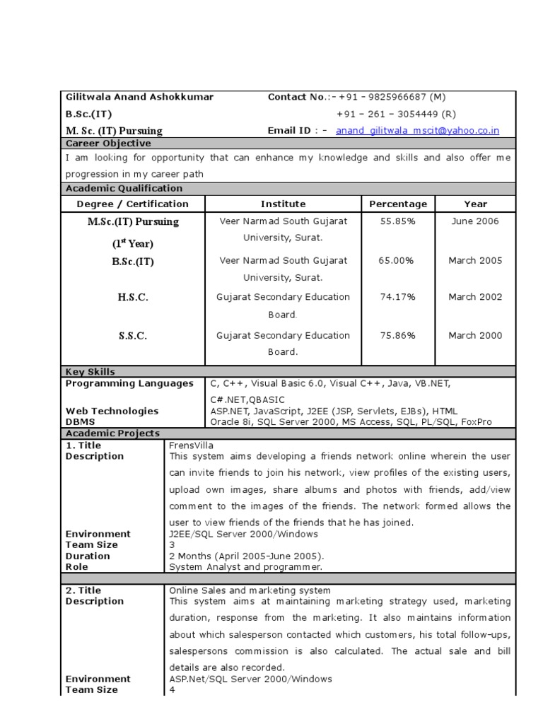 Anand Gilitwala IT Resume | PDF | Computers | Technology & Engineering