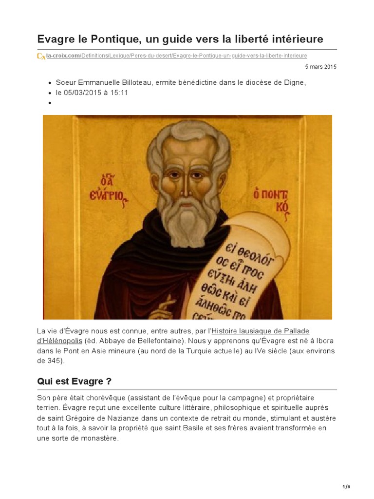 Evagre Le Pontique Un Guide Vers La Liberté Intérieure | PDF