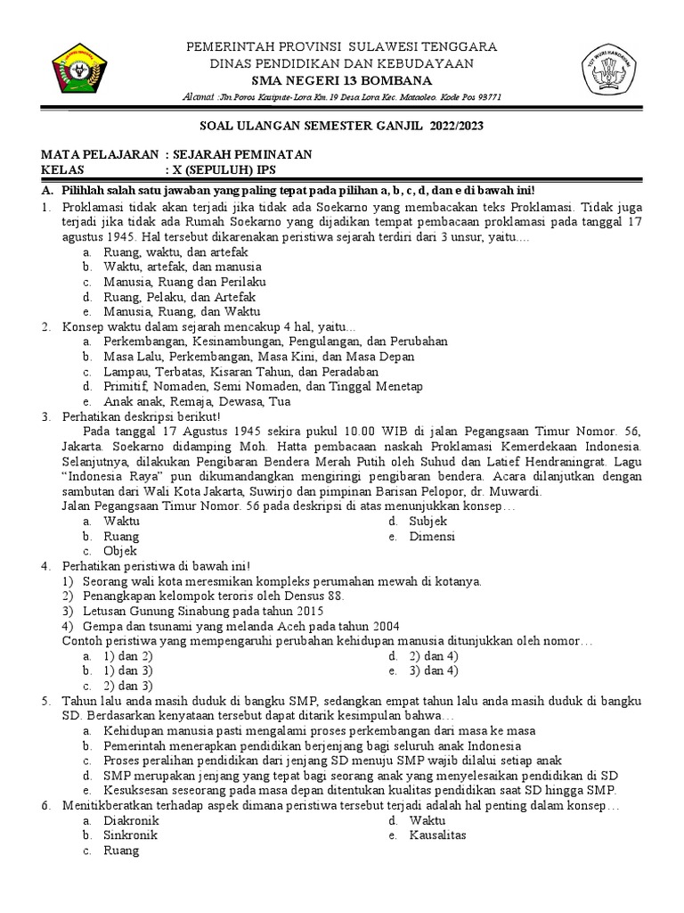 Soal Ulangan Sejarah Pem PDF