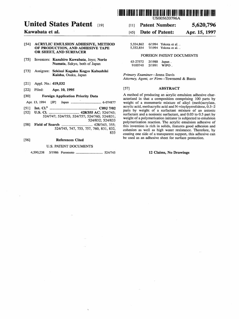 Acrylic Emulsion Adhesive, Method Download Free PDF Adhesive