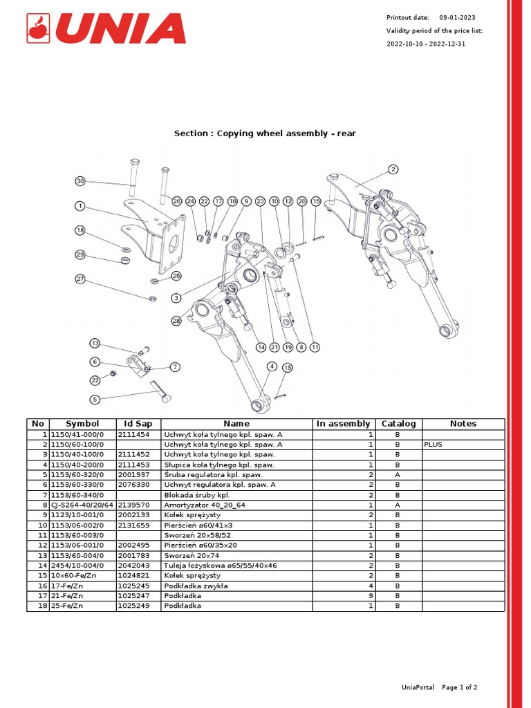 Catalog Parts UNIA | PDF