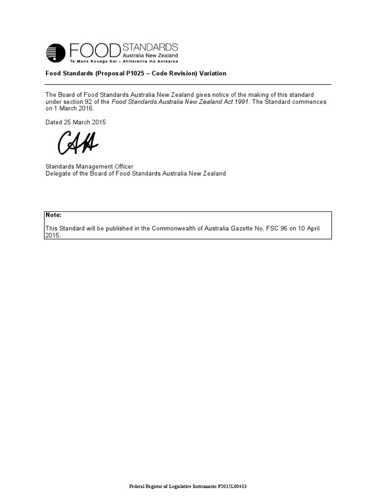 Australia New Zealand Food Standards Code - Schedule 22 - Foods and
