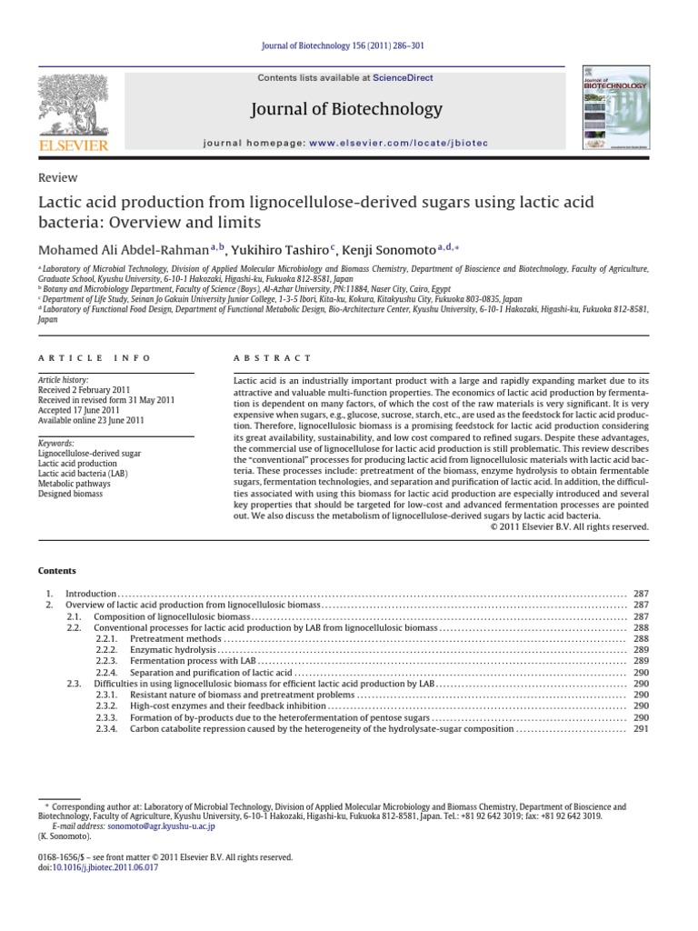 Abdel-Rahman Et Al. (2011) - Lactic Acid Production From Lignocellulose ...