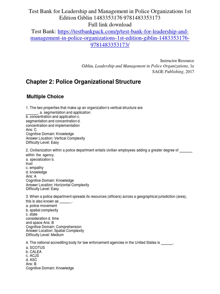 Leadership and Management in Police Organizations 1st Edition Giblin ...