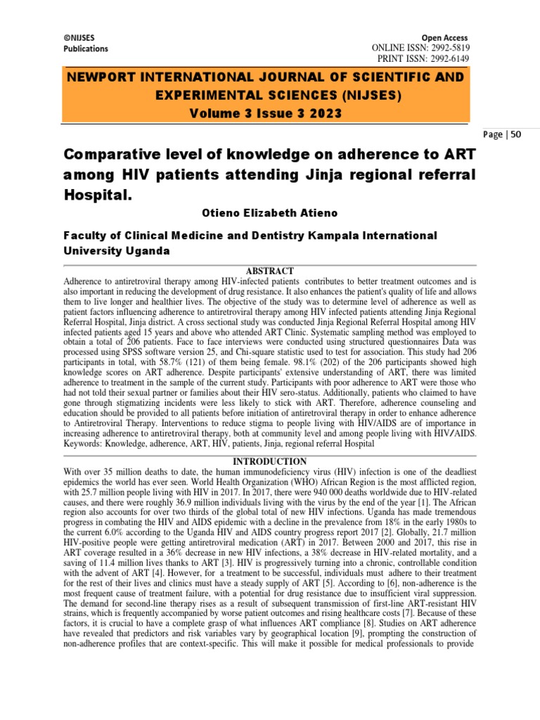 ART Adherence Among HIV Patients in Jinja | PDF | Social Science