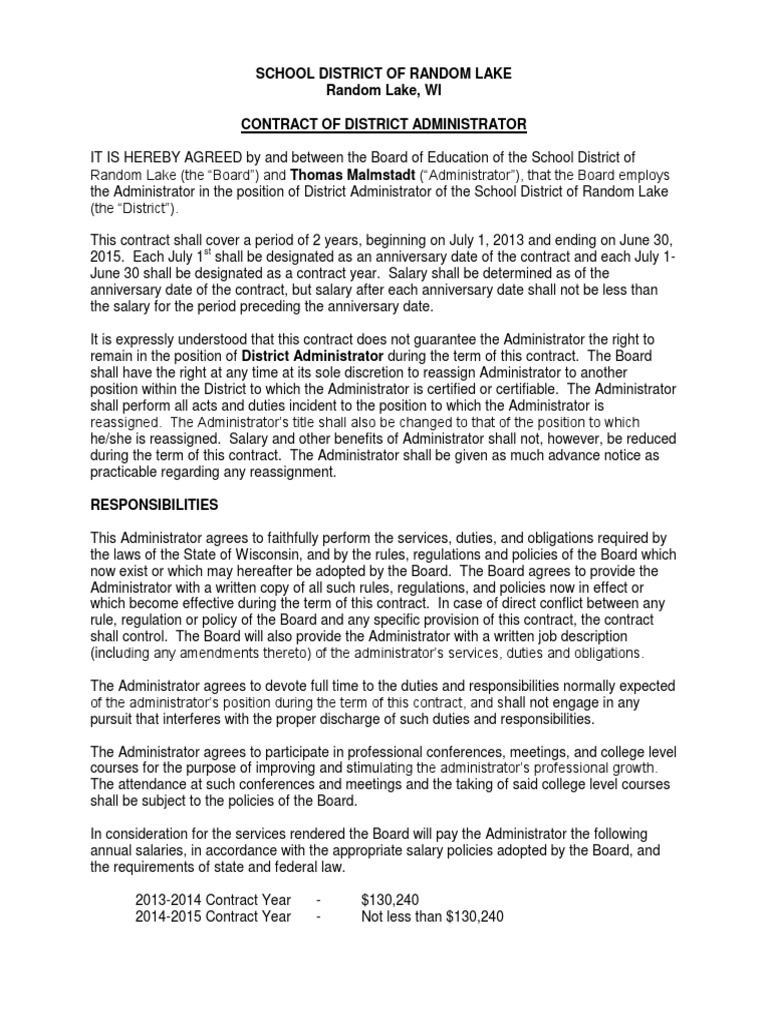 Random Lake District Admin Contract | PDF | Insurance | Employment