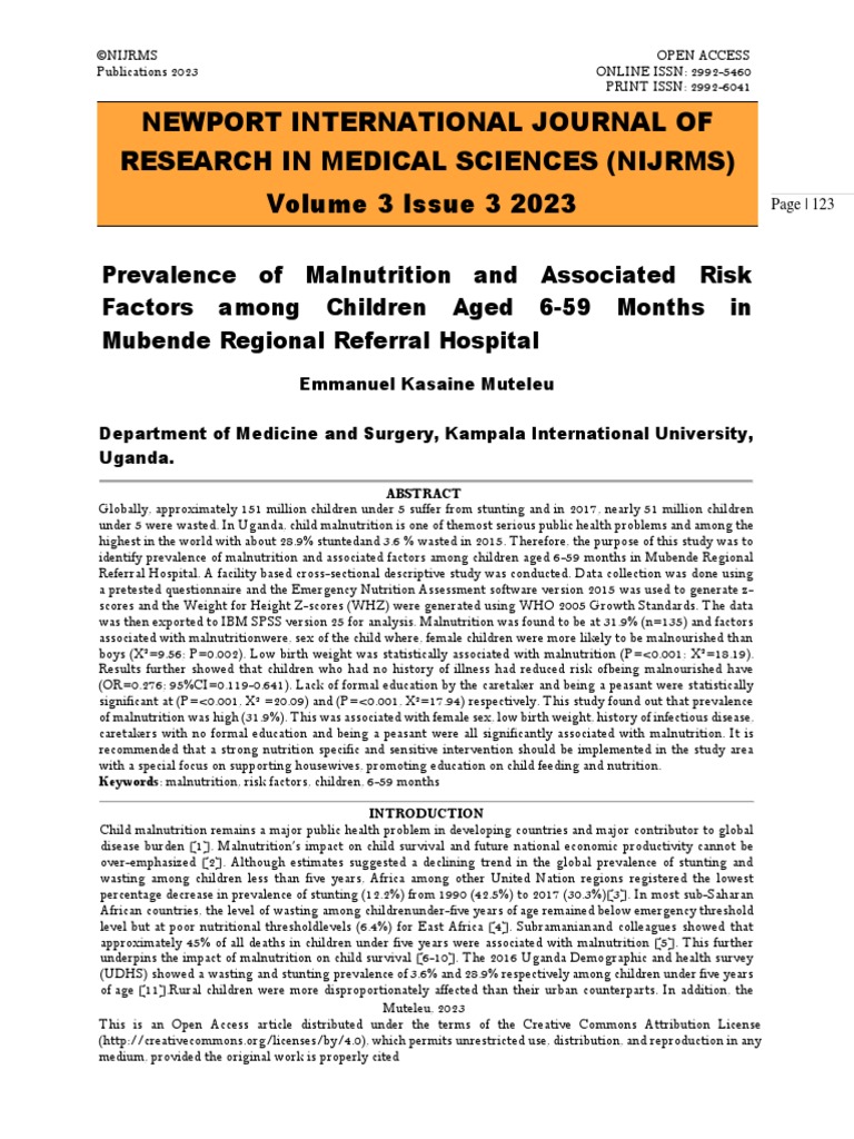 Prevalence of Malnutrition and Associated Risk Factors Among Children ...