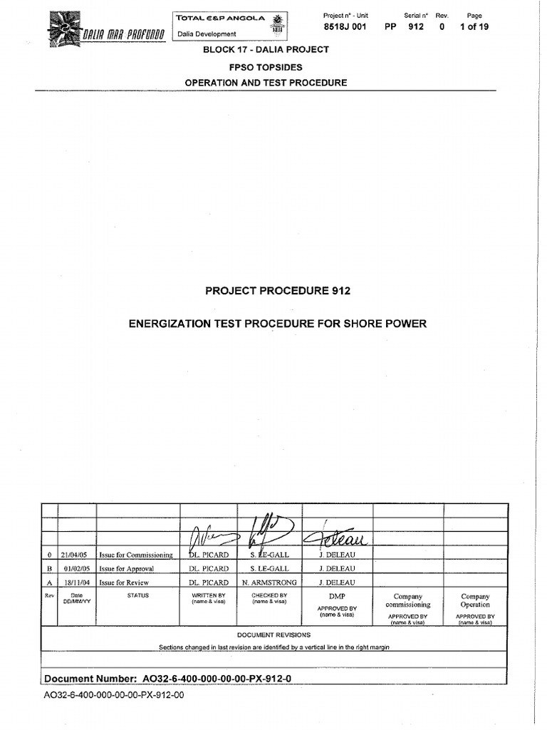 ANGOLA DALIA Energization Procedure For Shore Power PDF