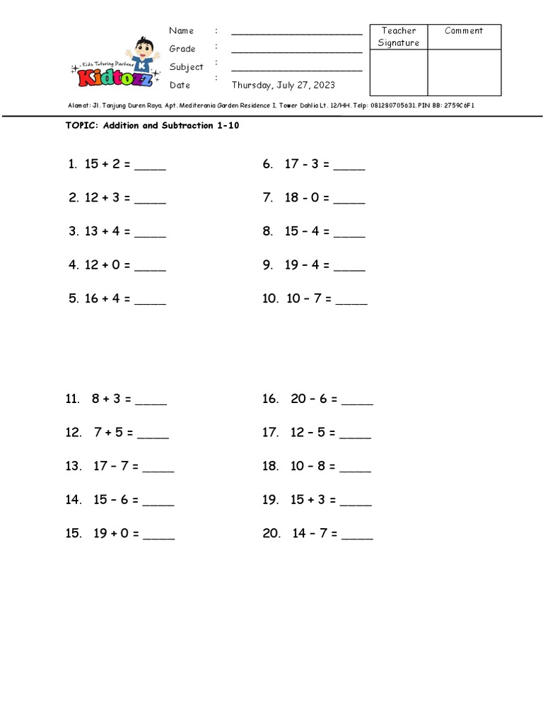 Add and subtract 1 20 pdf