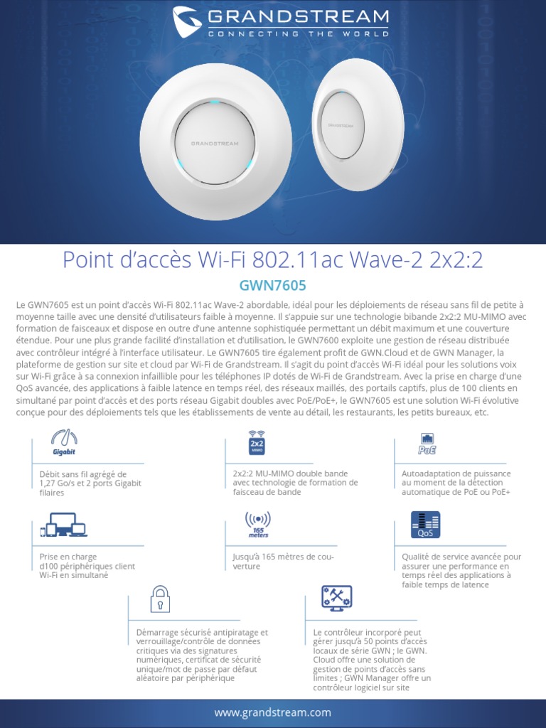 Point d'accès Wi-Fi GWN7605 802.11ac | PDF | Wi-Fi | Réseau informatique