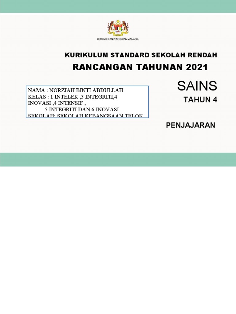 RPT Sains Tahun 4 Penjajaran | PDF