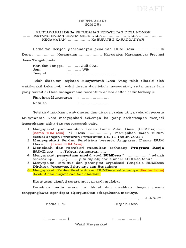 01ba Musdes Perubahan - Contoh Kra | PDF