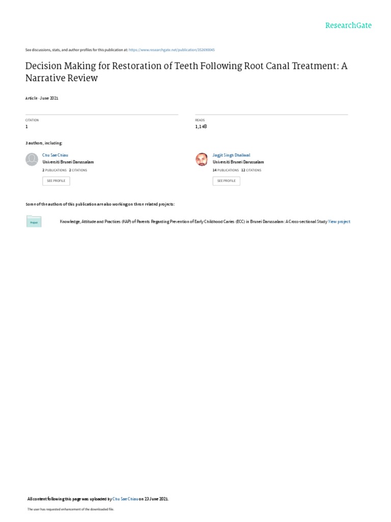Restoration Choices After Root Canal | PDF | Dentistry Branches ...