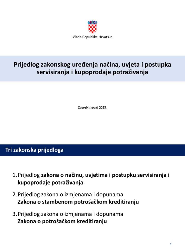 Prijedlog Zakonskog Uređenja Načina, Uvjeta I Postupka Servisiranja I ...