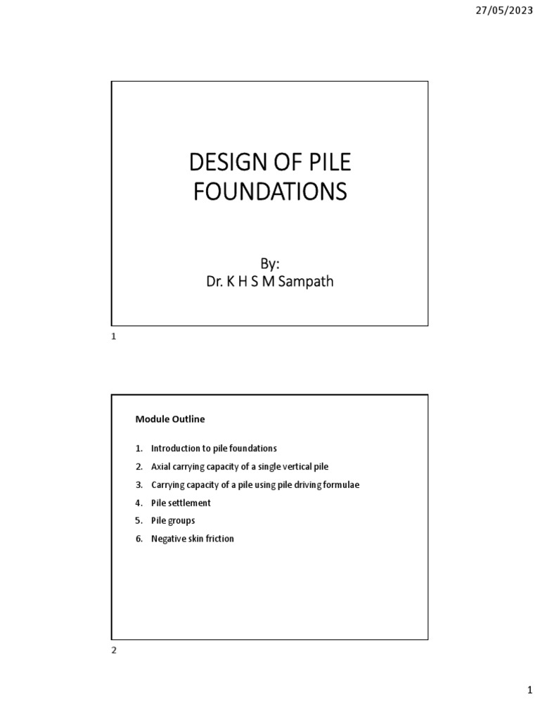 Lecture 09 Design of Pile Foundation Part 01 02 PDF Deep