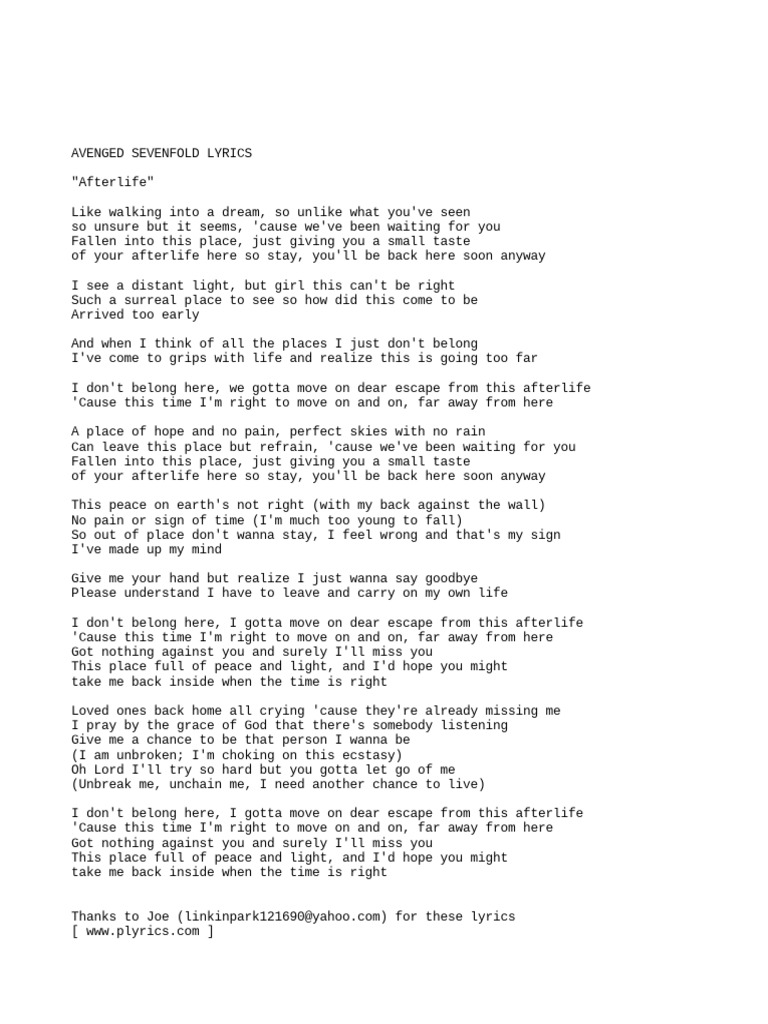 Avenged Sevenfold-Afterlife | PDF