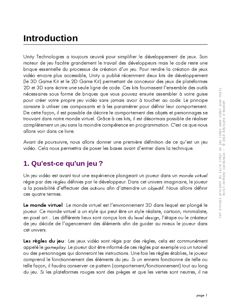 Créer un jeu vidéo sans coder | PDF | Unity (Moteur de jeu) | Jeux vidéo