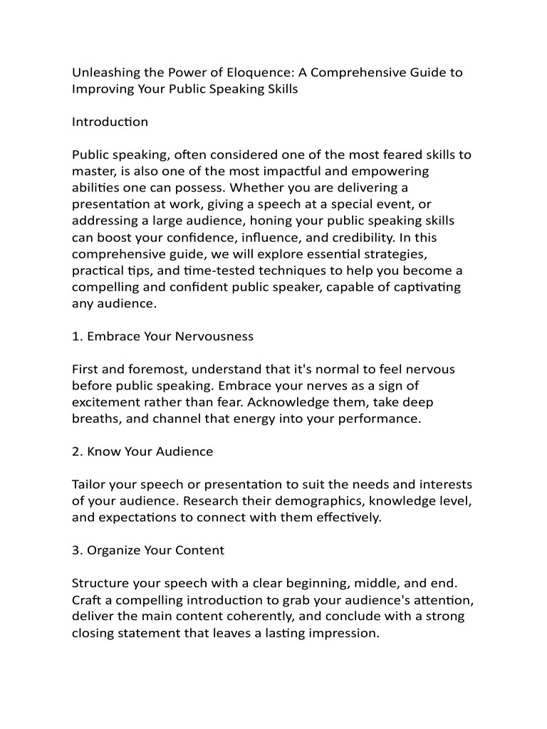 Master Public Speaking Skills Guide | PDF | Public Speaking | Cognitive ...