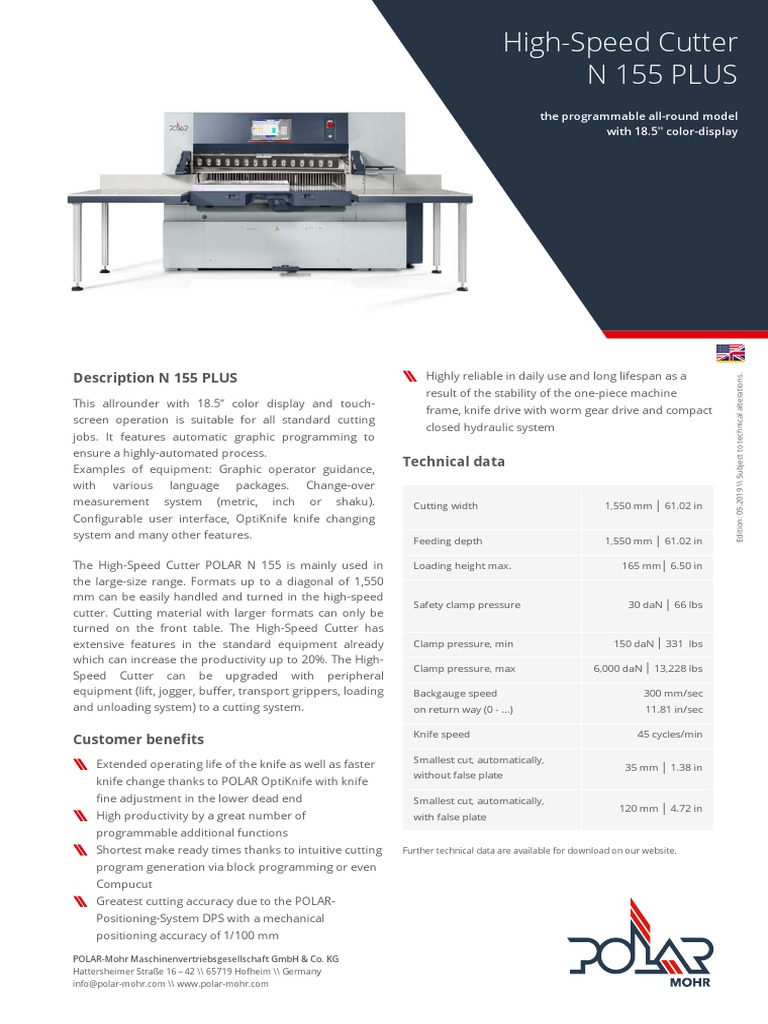 Polar N 155 High-Speed Cutter Manual | PDF | Elevator | Touchscreen