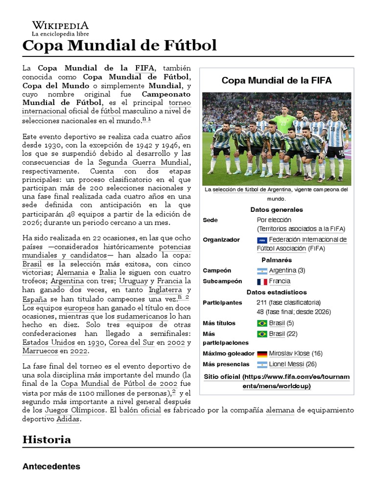 Historia de la Copa Mundial de Fútbol | PDF | FIFA Copa del Mundo ...