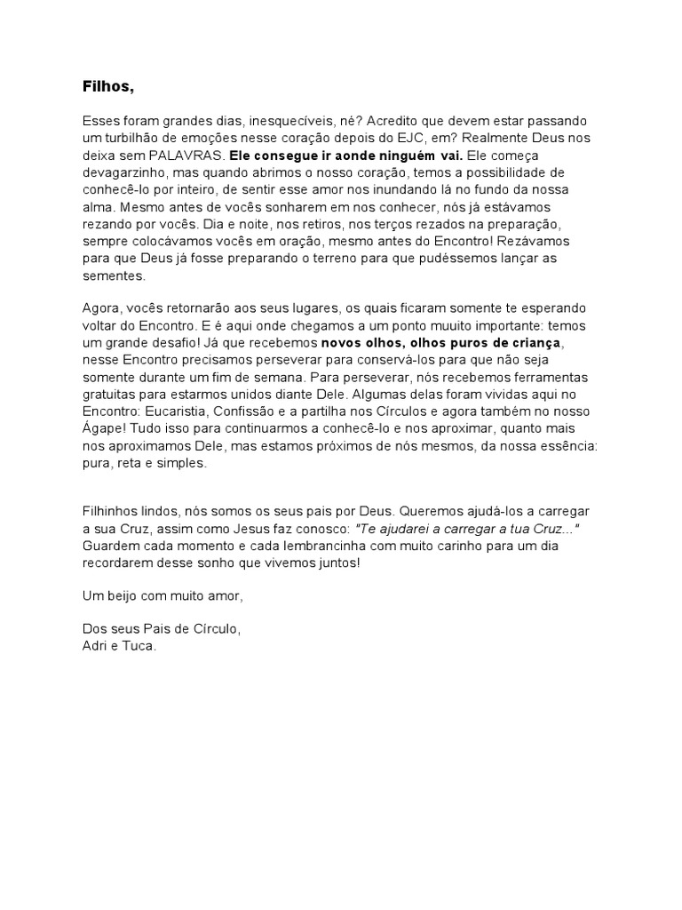 Carta para Os Filhos EJC 2015 | PDF
