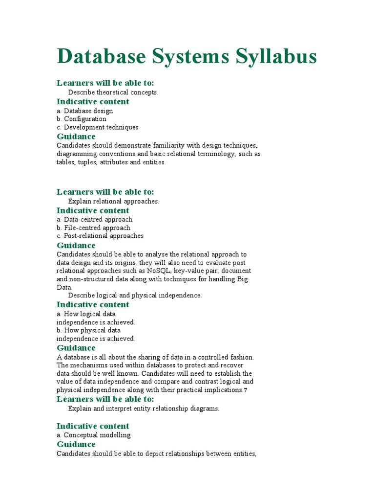 Database Systems Syllabus | Download Free PDF | Relational Model | Sql