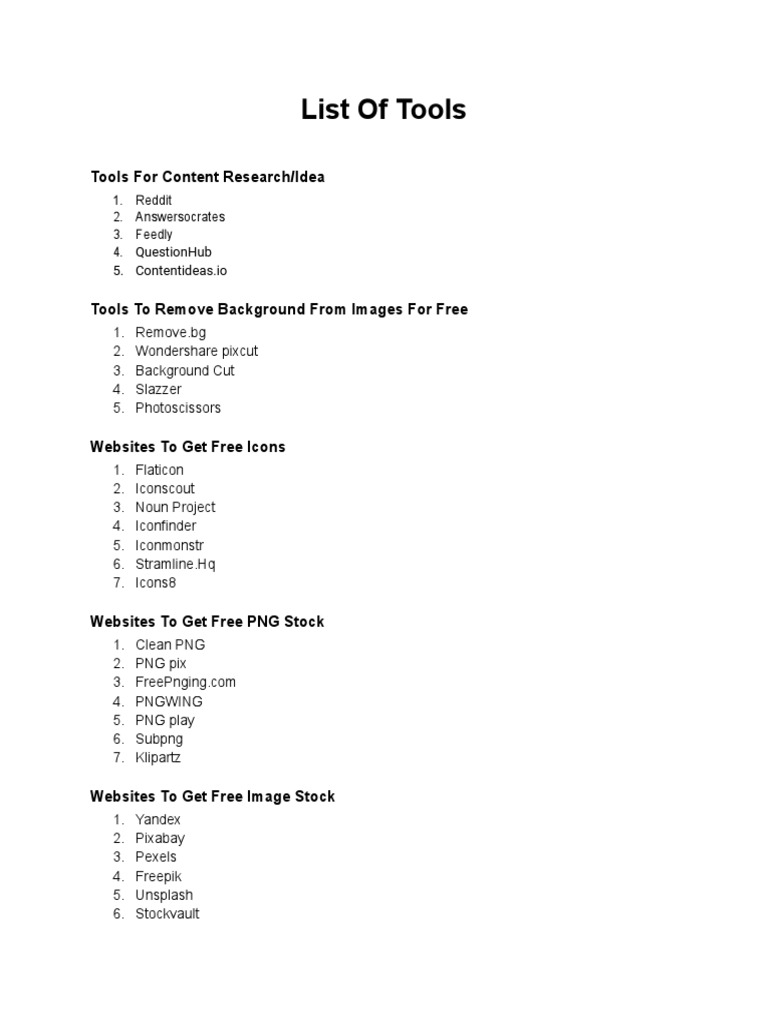 List of Tools | PDF