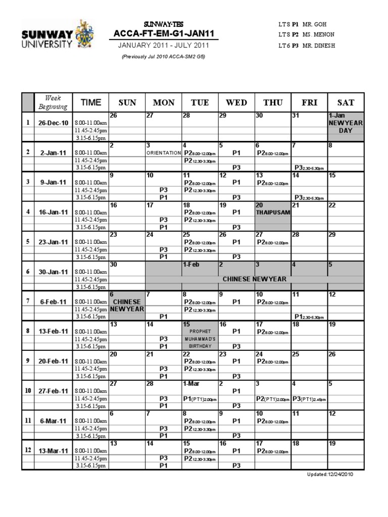 ACCA Class Schedule January-July 2011 | PDF | Social Science