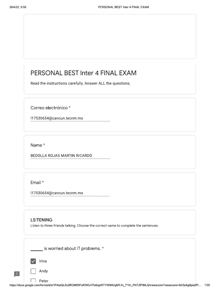 Examen Final Inter 4 | PDF