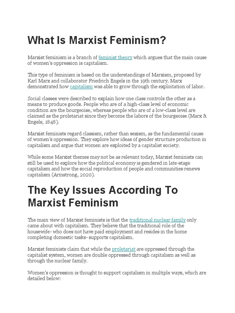 What Is Marxist Feminism PDF Feminism Gender Studies