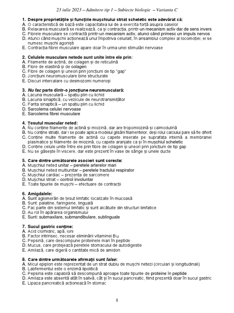 Subiecte Admitere Tip 1 - 23.07.2023 - Varianta C | PDF