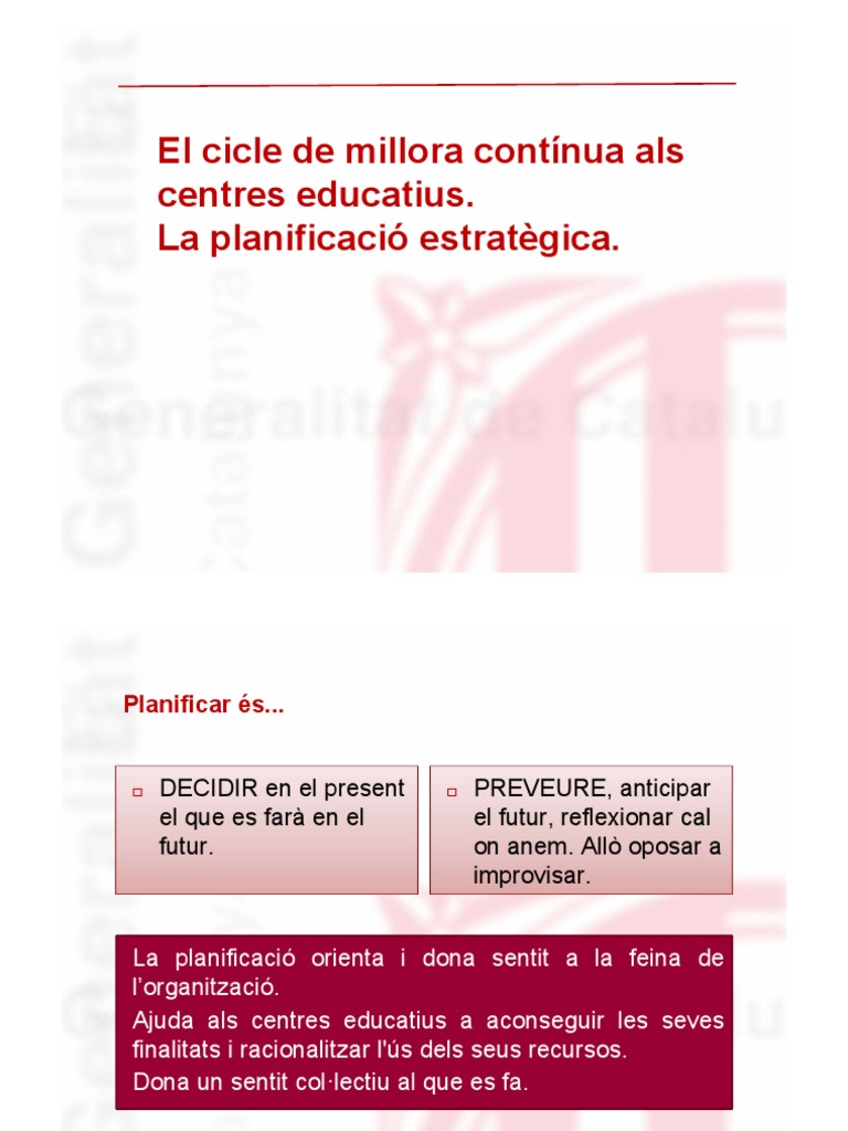 Planificació Estratègica I Millora Contínua | PDF