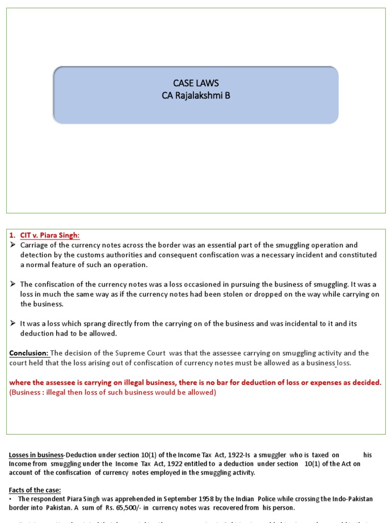 Unit 2 Case Laws PDF Taxes Tax Deduction