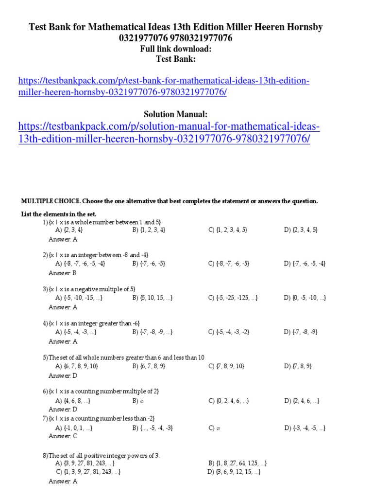Mathematical Ideas 13th Edition Miller Heeren Hornsby Test Bank | PDF ...