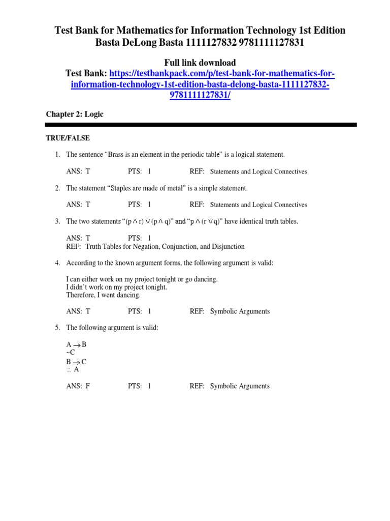 Mathematics For Information Technology 1st Edition Basta DeLong Basta ...