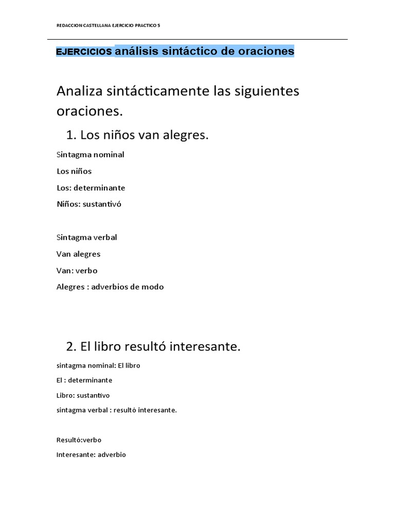 Análisis Sintáctico de Oraciones en Español | PDF