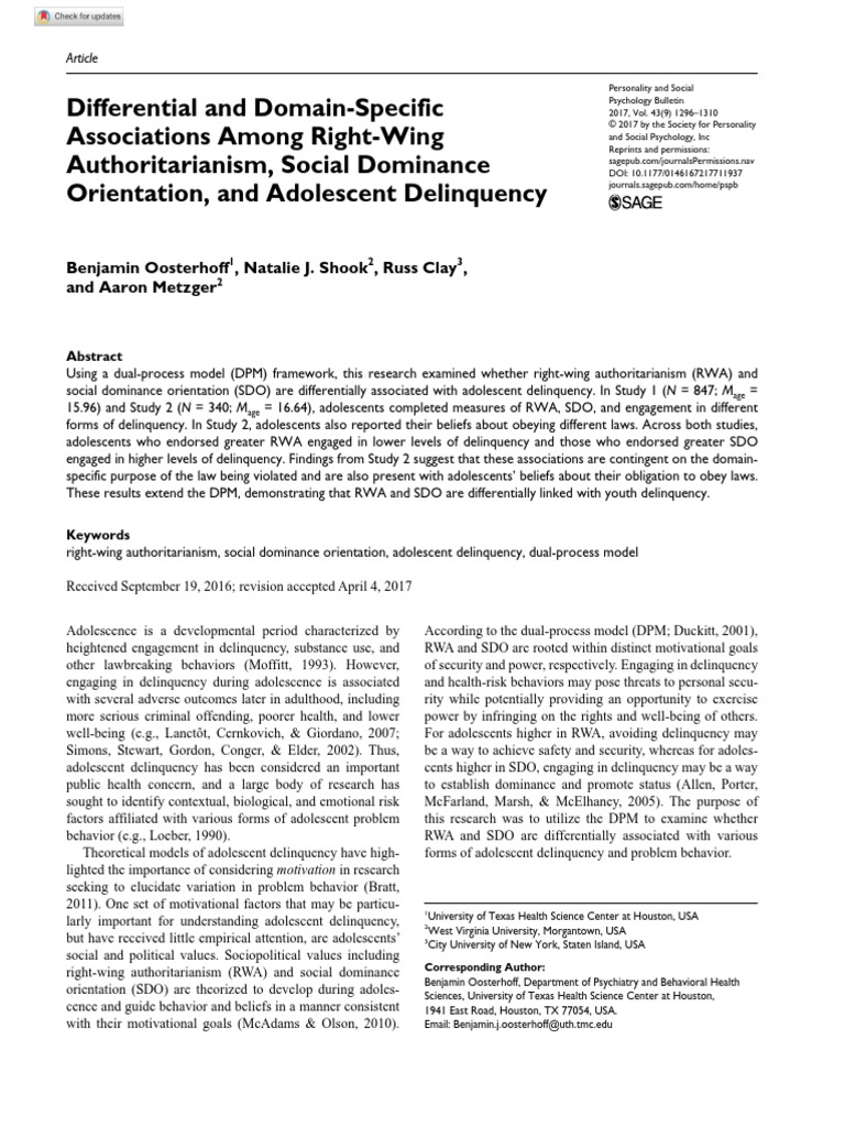 Differential and DomainSpecific PDF Juvenile Delinquency Adolescence