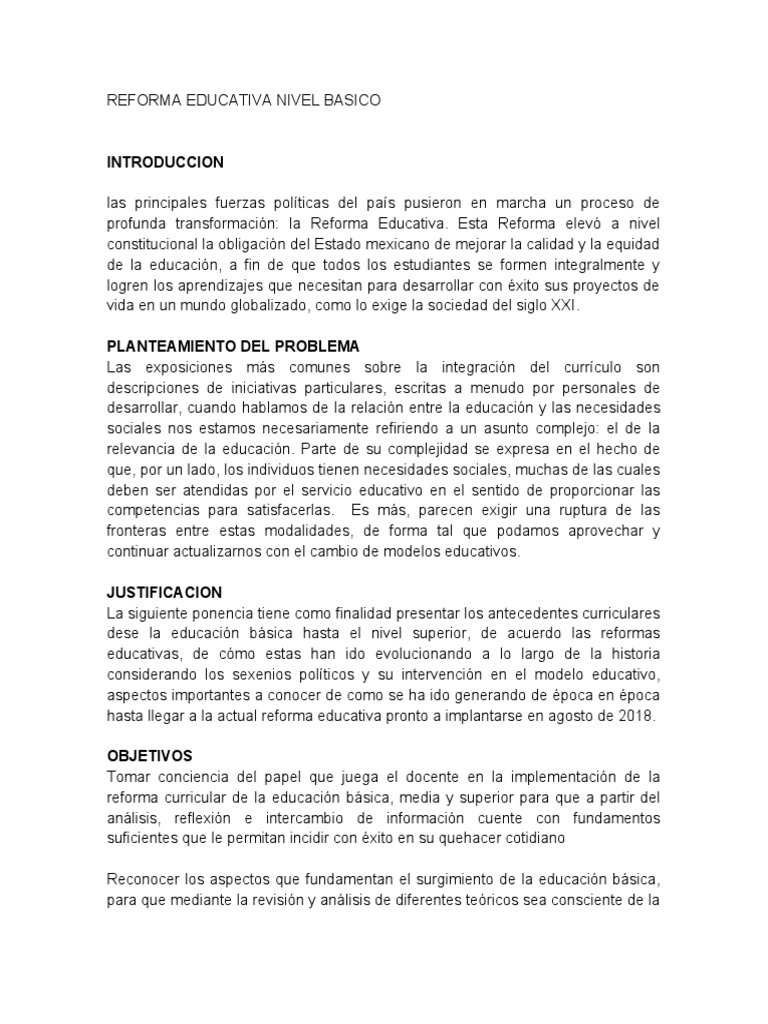 Reforma Educativa Nivel Basico | PDF | Educación de la primera infancia ...